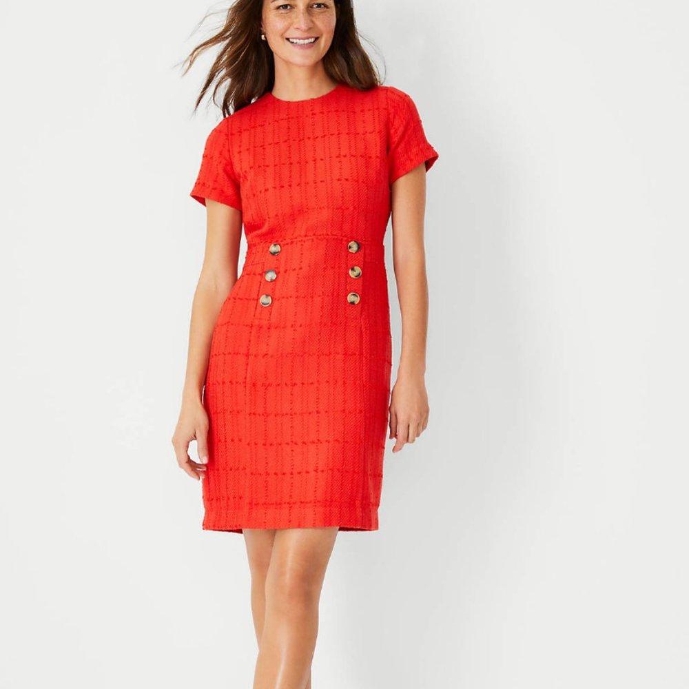 NWT Ann Taylor Tweed Button Trim Shift Dress